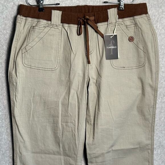 Flamingals NWT 3XL Linen Blend Pull On Bootcut Pants Elastic Waist Stretch - Picture 6 of 10